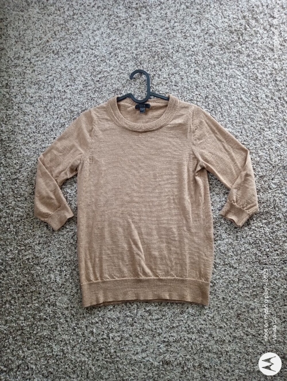J.Crew 3/4 Sleeve Merino Wool Tippi Sweater Marled Camel Small - Picture 2 of 9